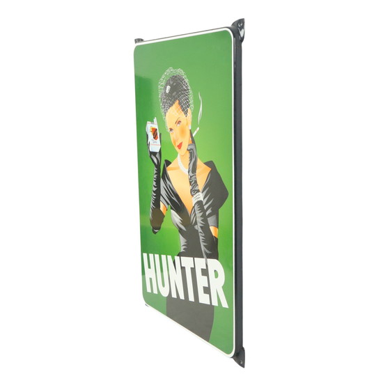 Image 1 of Letrero publicitario de cazador con placa esmaltada de gran tamaño