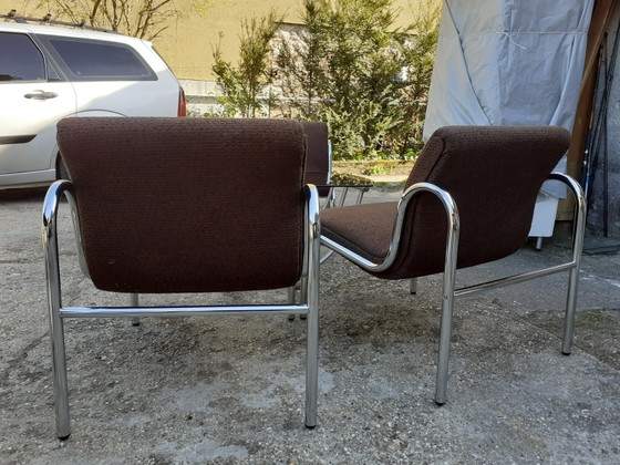 Hungarian Chrome-Plated Metal Table and Dining Chairs Set, 1960s, Set of 5, Dining set (photo 2 of 9)