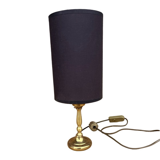 Image 1 of Lampe de nuit en laiton, lampe de table avec abat-jour, Allemagne, 1970