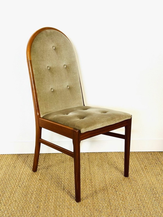 Image 1 of Set di 4 sedie da pranzo vintage in noce e velluto verde di G-Plan, 1970