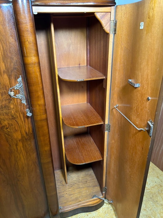 Image 1 of  Art Deco Burr Walnut Vintage Brocante Gents Wardrobe 1930–1940
