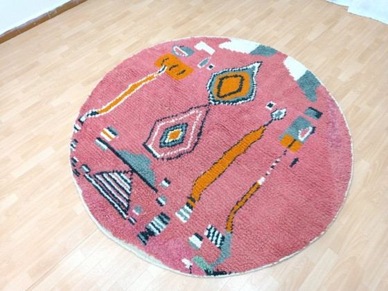 Image 1 of Tappeto rotondo berbero marocchino rosso fatto a mano, 2x2 m
