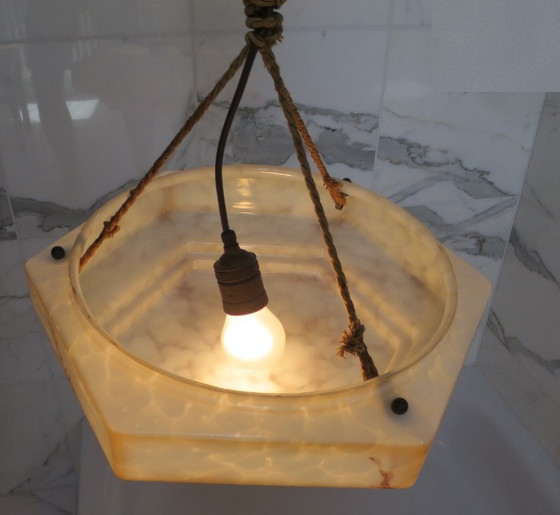 Image 1 of Hanglamp Art Deco glas bruin wit zeshoekig hexagonaal