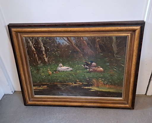 Aarnout van Gilst malt Enten am Fluss.e