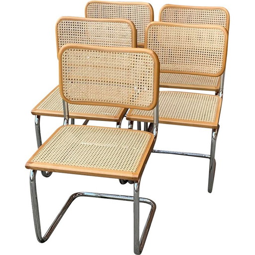 Set of 5 mid-century Italian B32 Cesca chairs by Marcel Breuer, 1970s