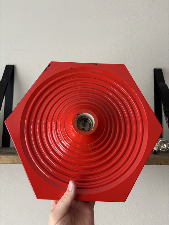 Image 1 of Lampada da parete vintage rossa GDR dal design spaziale VEB Leuchtenbau