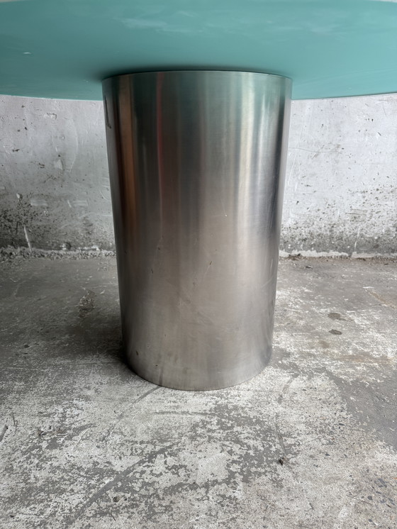 Image 1 of Table de salle à manger ronde en verre avec plateau central fixe - Industrial Modern, 1990