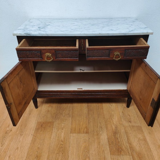 Image 1 of Commode vintage pour salle de bain avec plateau en marbre