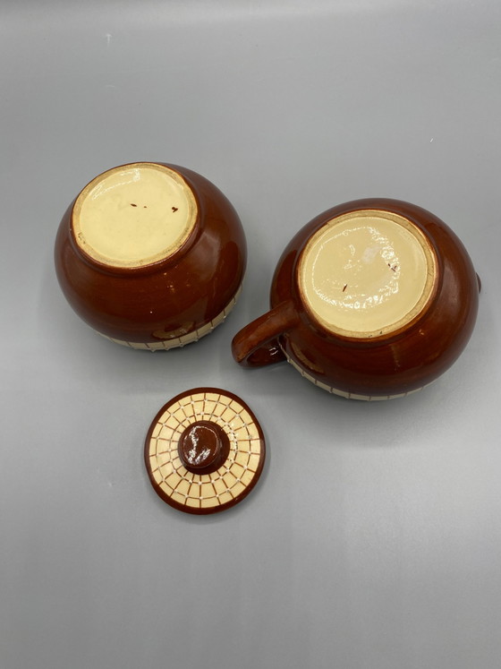 Zuccheriera e lattiera Longchamp – Modello Colmar – Decorazione a scacchiera con perline – Oggetti decorativi (photo 6 of 8)