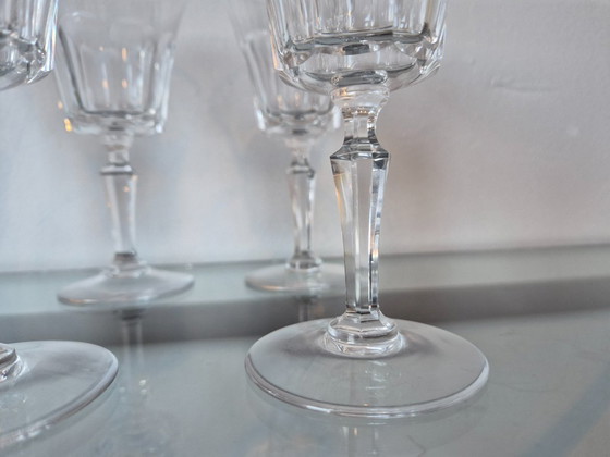 Image 1 of 6x Mid Century Val-Saint-Lambert mondgeblazen wijnglazen