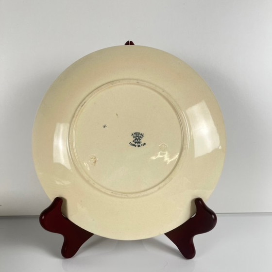 Image 1 of Set van 8 "Admiral" dessertborden van ijzersteen, Creil & Montereau, groenblauw, eind 19e eeuw
