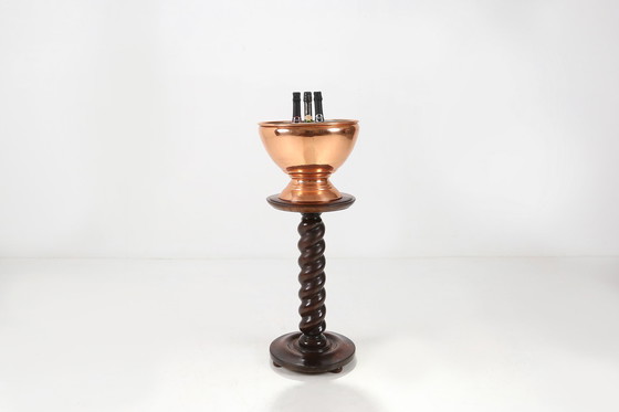 Image 1 of Secchiello per il ghiaccio o ciotola in rame rotondo fatto a mano, Belgio anni '30