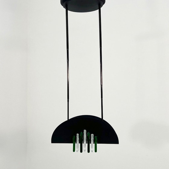 Image 1 of Lampada da soffitto in vetro di Murano verde e bianco di Mazzega, anni '70