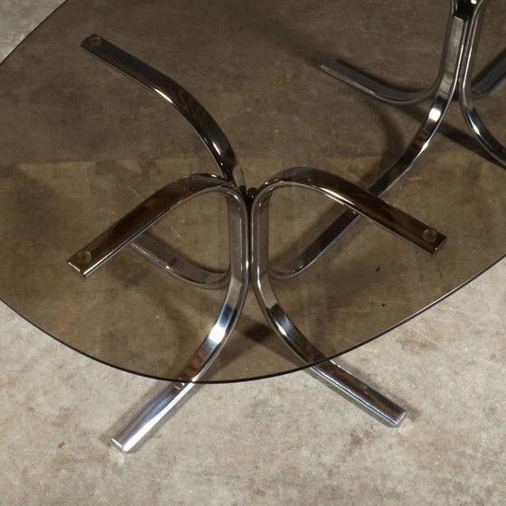 Image 1 of Vintage design salontafel – chroom – rookglas – jaren 60