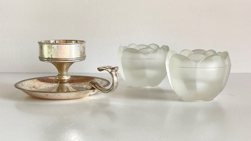 PHOTOPHORES Verre BOUGEOIR Argenté VINTAGE