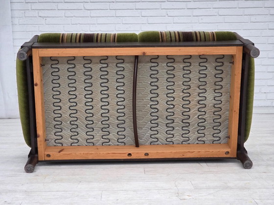 Image 1 of 1970s, Scandinavian 2-seater sofa, green furniture velour, beech wood.