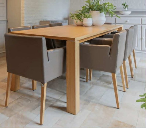 Hülsta table + 8 leather stole Hülsta + coffee table