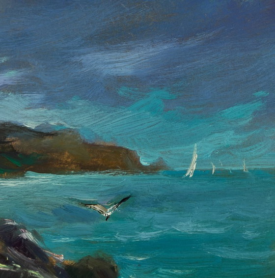 Image 1 of Original Oil Painting Coastal Rock Landscape A sea storm is approaching