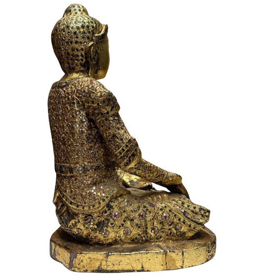 Estatua de Buda Mandalay Dorada de Myanmar – Bhumisparsha Mudra – Símbolo de Enraizamiento e Iluminación (photo 5 of 10)