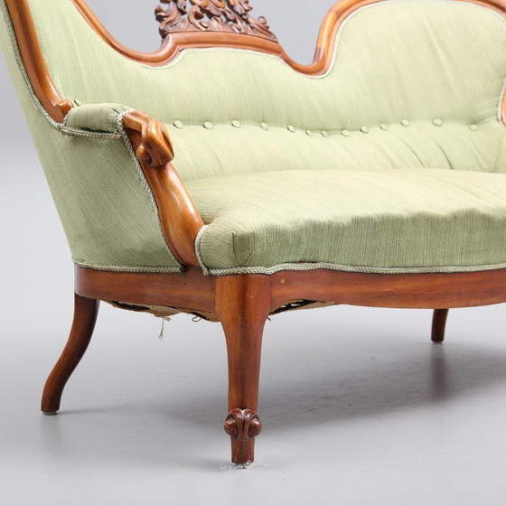 Image 1 of Neo-Rococo antique sofa in wood with textile upholstery, dating to 1920–1930, measuring 164 cm wide by 70 cm high and 94 cm deep