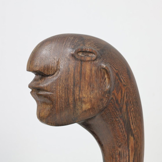 Image 1 of Objet décoratif Tête en bois, années 1980 Signé C.D.