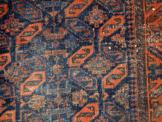 Image 1 of Sac afghan baloutche ancien de collection, fait main, 74 cm x 79 cm (2,4' x 2,6'), années 1880 - 1C446