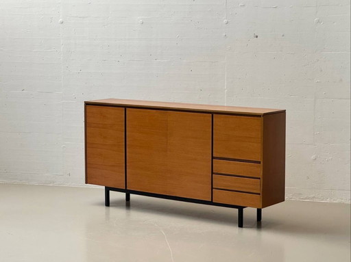 Credenza alta svizzera di metà secolo con vano bar in teak, anni '60