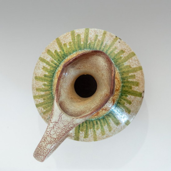 Image 1 of 1x 1960s Italian Modern Ceramic Jug, Beige and Green, Bertoncello Manufacturer