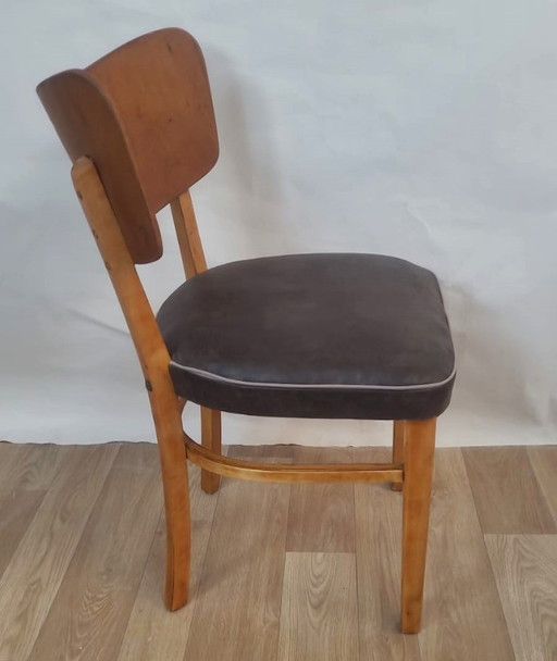Vintage wood and leather chair - 50s
