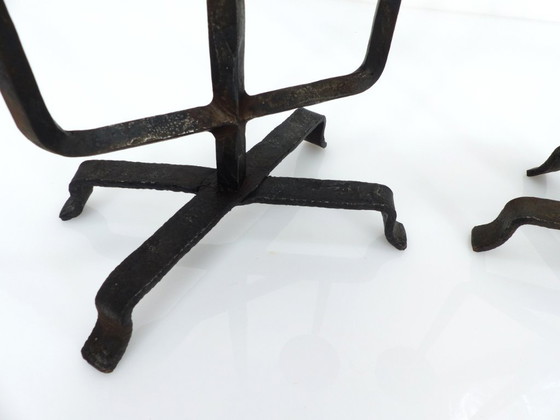 Image 1 of brutalist-candlesticks-fer-forge-artisan-1972-france_pair_brutalist-forged-iron-candlesticks-sculptural