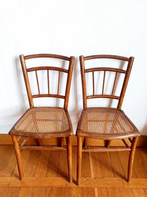 2x Bistrostühle mit Rohrgeflecht um 1940