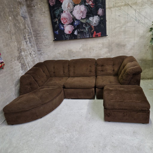 70's vintage modulaire hoekbank u bank elementen bank ribstof bank