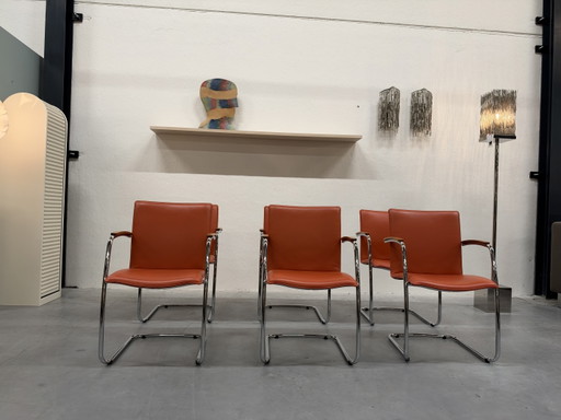 6 Leolux Freyr Esszimmerstuhl Oranges Leder