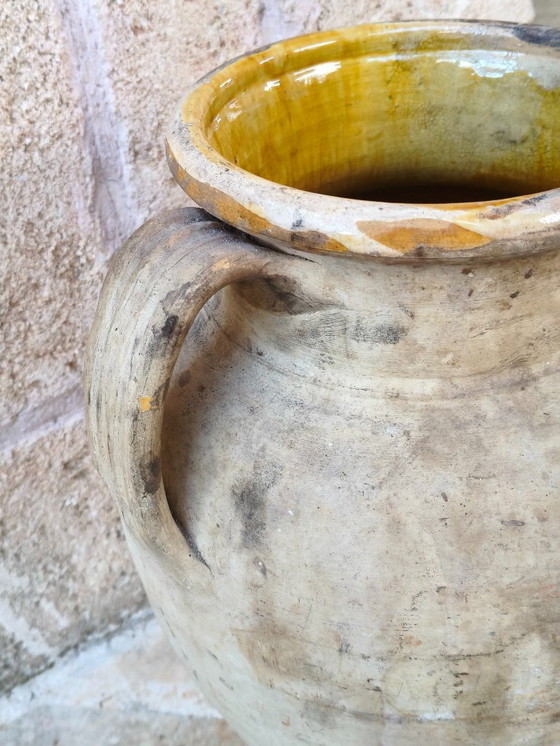 Image 1 of pot en terre cuite émaillée ancienne – pot à olives vintage