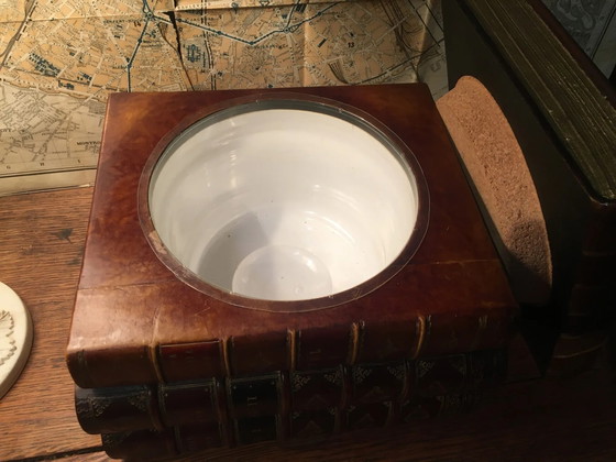 Stacked book ice bucket made of wood and leather – Bowls, Vintage (photo 11 of 13)