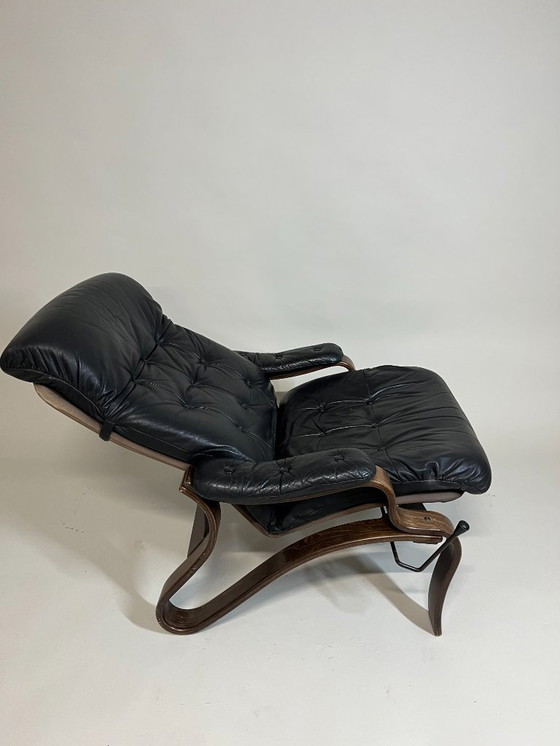 Image 1 of Scandinavian Leather Lounge Chair with Reclining Function, 1960s