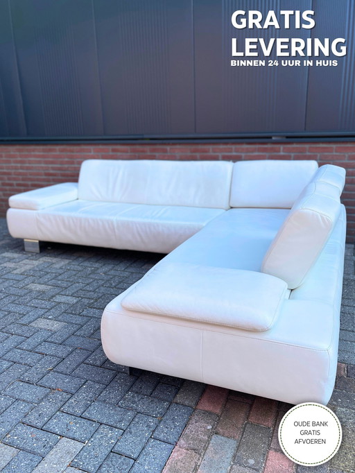 Montel Leather White Corner Sofa