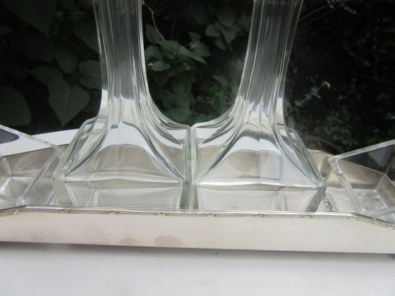 Image 1 of Supporto per ampolla in argento placcato e vetro di cristallo, stile Art Nouveau, vintage