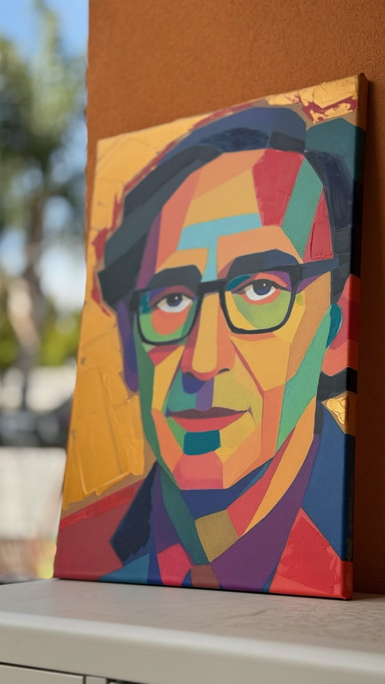 Image 1 of Franco Battiato ritratto Pop Art – Iconic Italian Music Legend – Pop Geometric Portrait (WPAP Inspired) Gold bronze 60x40 cm