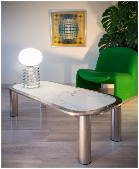 Image 1 of Marble and chrome steel coffee table, Italian design 1970