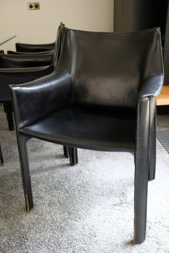 Image 1 of 6x poltrone Cassina in pelle nera CAB con braccioli