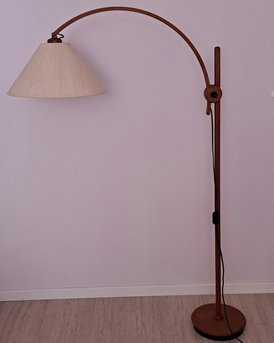 Image 1 of Vintage Domus Teak Floor Lamp 1970s – Adjustable Mid Century Scandinavian Arc Floor Lamp