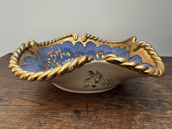 Image 1 of Corbeille / Centre de table en faïence Belge de Quaregnon signé Hubert Becquet 