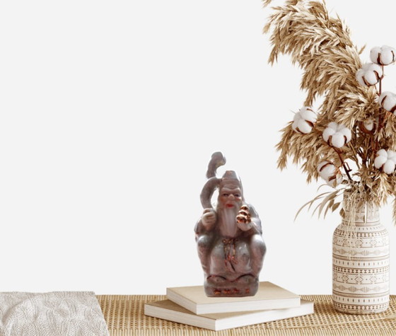Image 1 of Chinoiserie-Crackle-Glaze-Shouxing aus der Mitte des 20. Jahrhunderts – Gott der Langlebigkeit (11 cm)