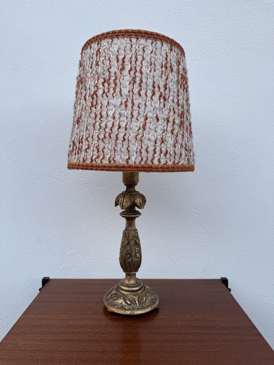 Image 1 of 1960s gilded wooden candlestick lamp