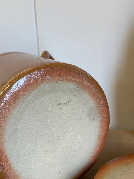 Image 1 of 2 Pots à Graisse ou Confit Grès de Bonny Émaillé Ancien avec Couvercle