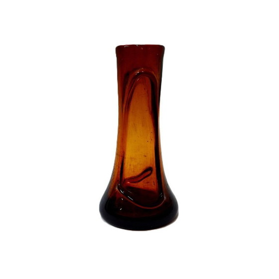 Image 1 of Vase vintage en verre ambré massif, 18 cm