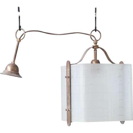 Vintage hanglamp van messing en glas, Italië 1970