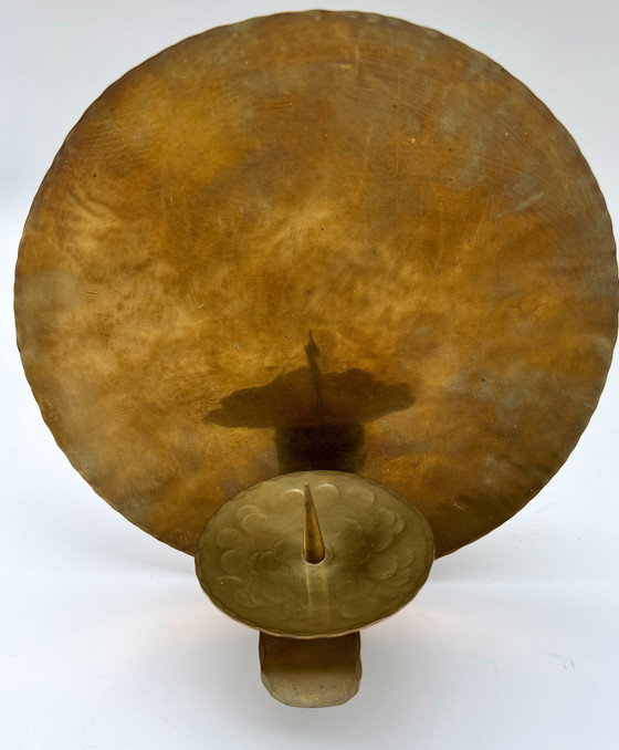 Image 1 of Art Deco wandkaarsenhouder van messing, ca. 1920-1940