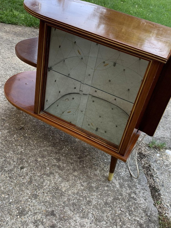 Mobile bar cocktail in noce con luce di Wilhelm Krechlok KG, anni '50 – Ottone, Art Deco (photo 4 of 8)